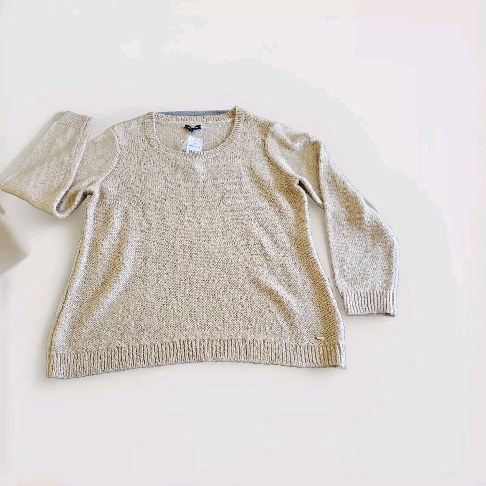 Tommy Hilfiger Sweater Womens XXL Sand Crew Neck LS Cottage Sequins Boho Holiday